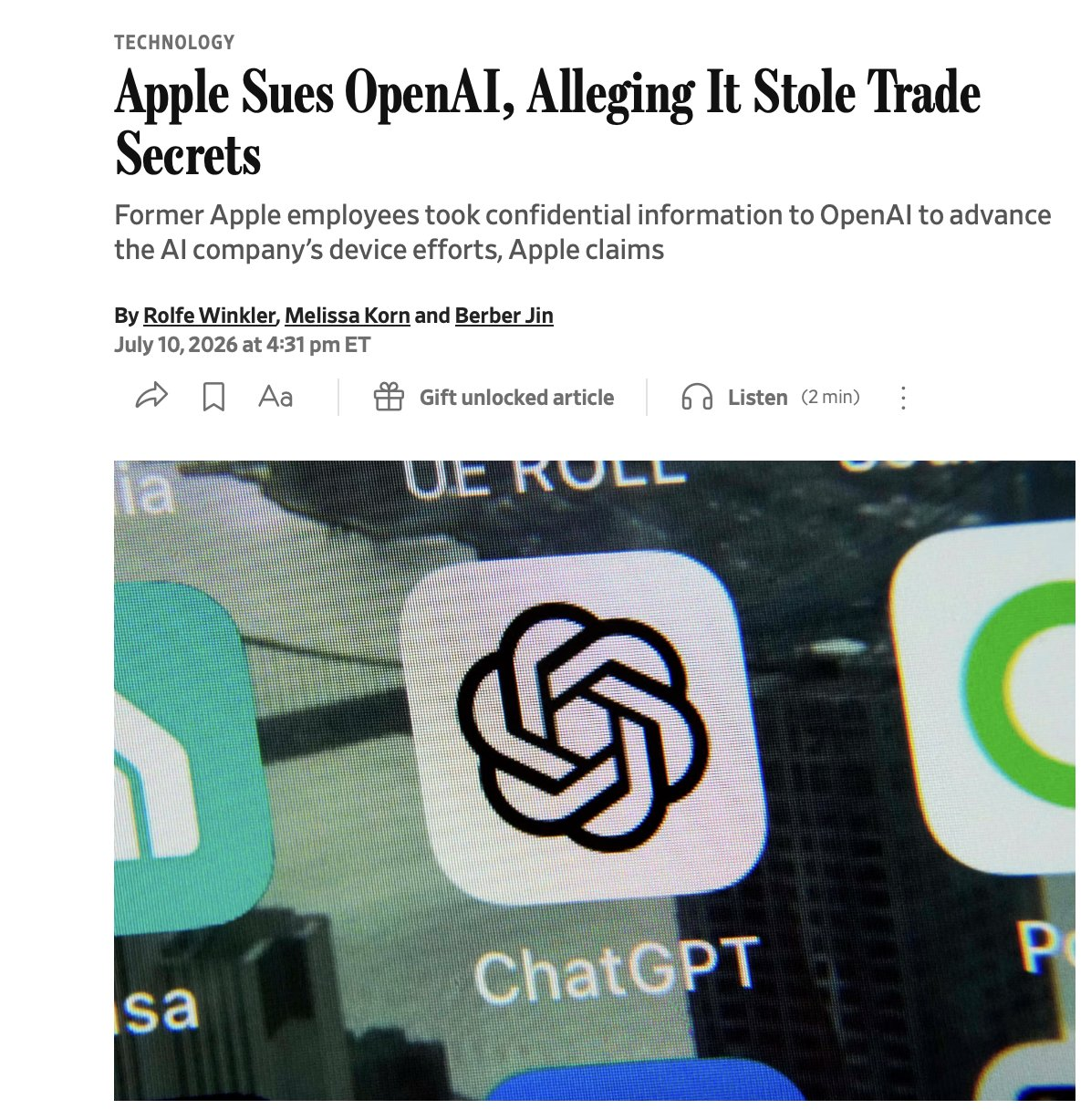苹果甩出41页PDF怒告OpenAI&ldquo;偷师&rdquo;其核心机密！网友：早知道就等印度开源了