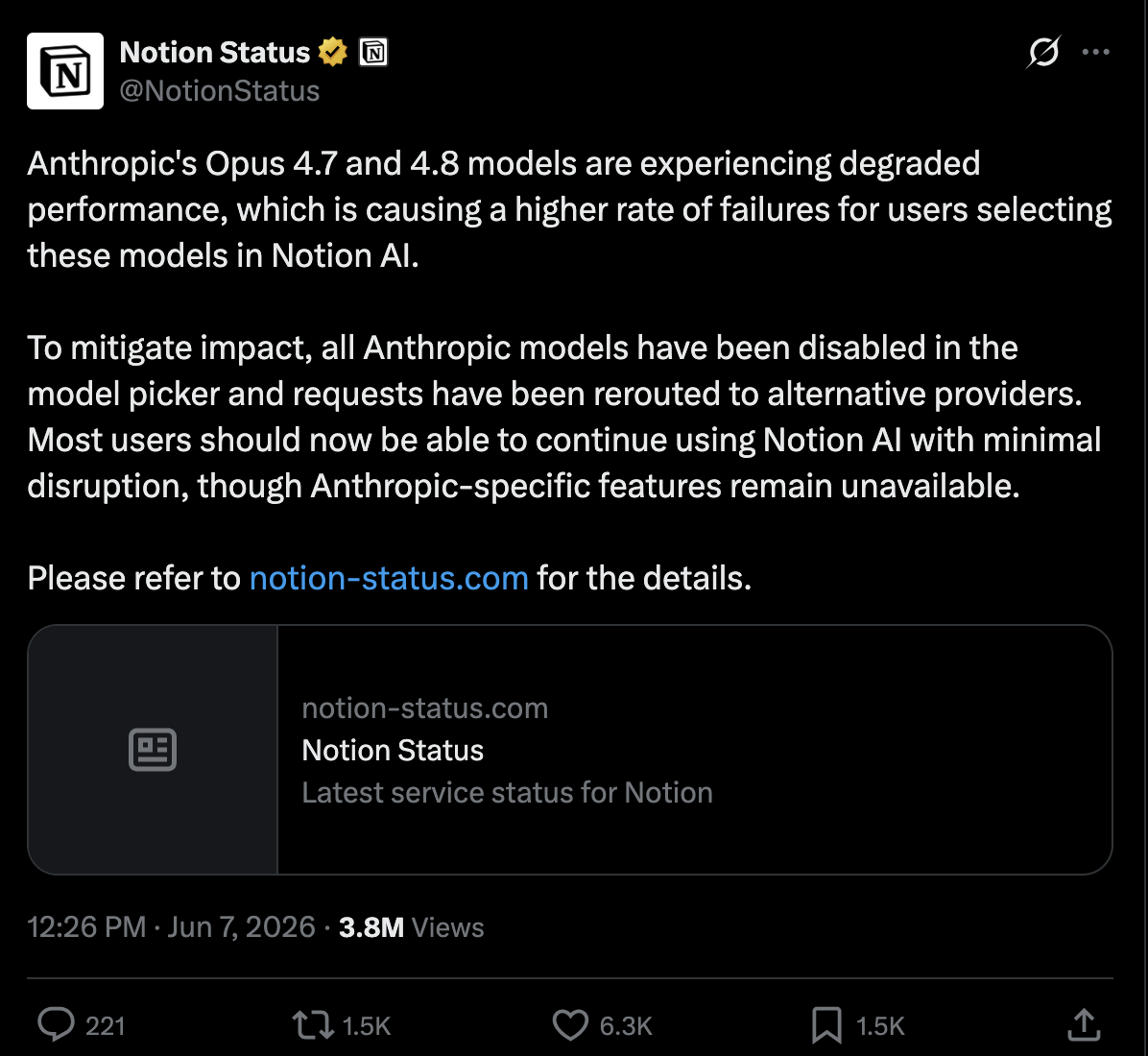 Notion 封禁 Anthropic,并用模型降智把 Opus 4.8 送上热搜!12小时后紧急澄清系笔误